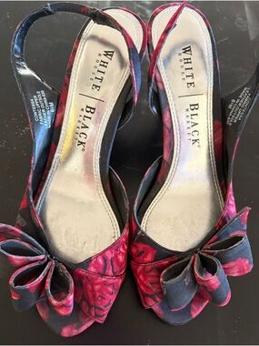 White House Black Market Red Floral Bow Slingback Heels